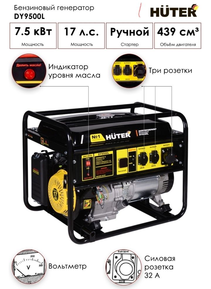 Аренда. Электростанция бензиновая Huter 7.5 кВт 1 (220 В)