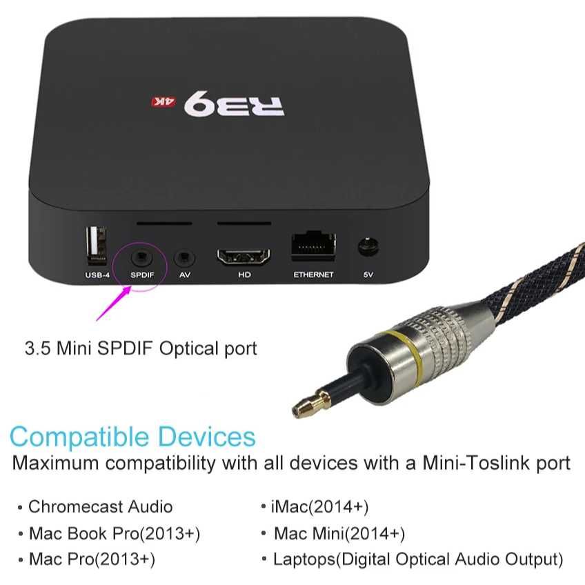Оптоволоконный кабель SPDIF, Toslink - Mini Toslink, 3,5 мм