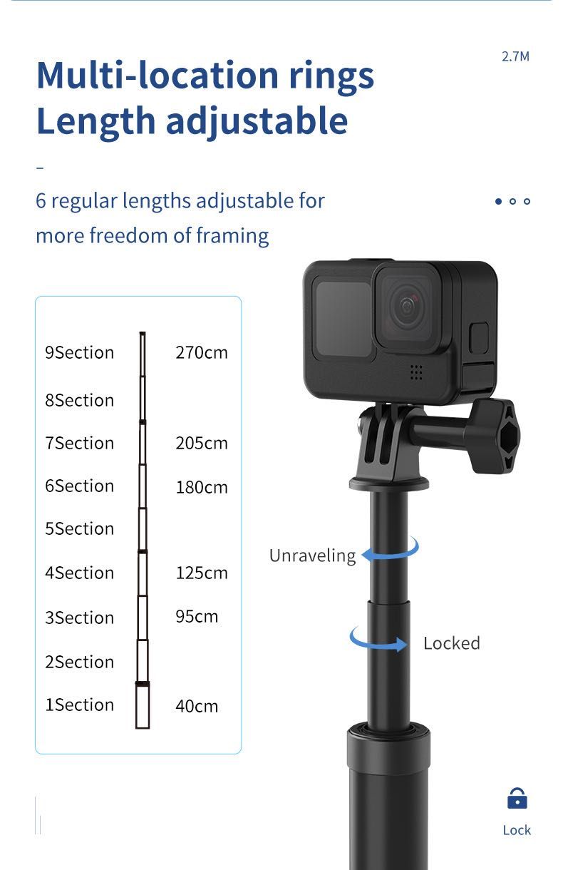 Карбоновый монопод Telesin 2,7 метра для GoPro max и Insta 360