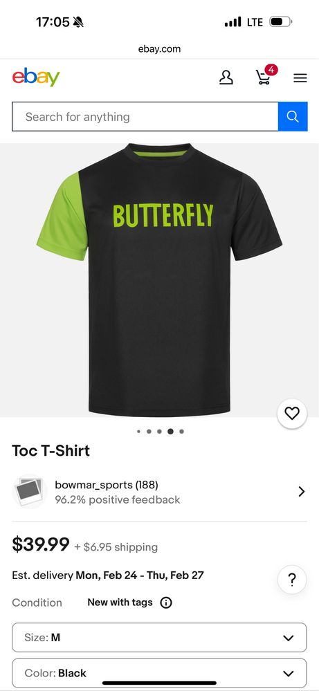 Теннисная новая футболка Butterfly Toc оригинал из США (М 46 размер)