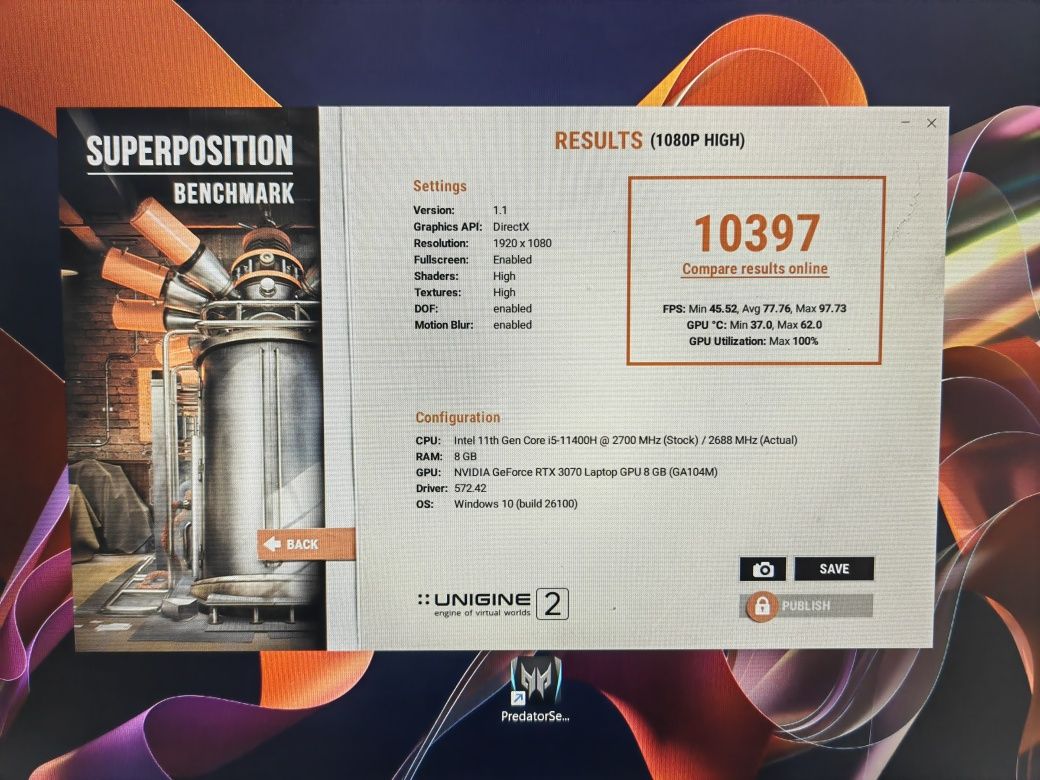Acer Predator Helios 300 i5 11400/RTX 3070/8gb RAM/SSD 512gb