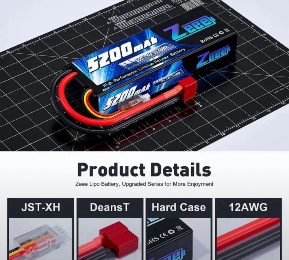 Аккумулятор Zeee 5200 мАч 7,4 В 50C Lipo батареи для автомобиля RC