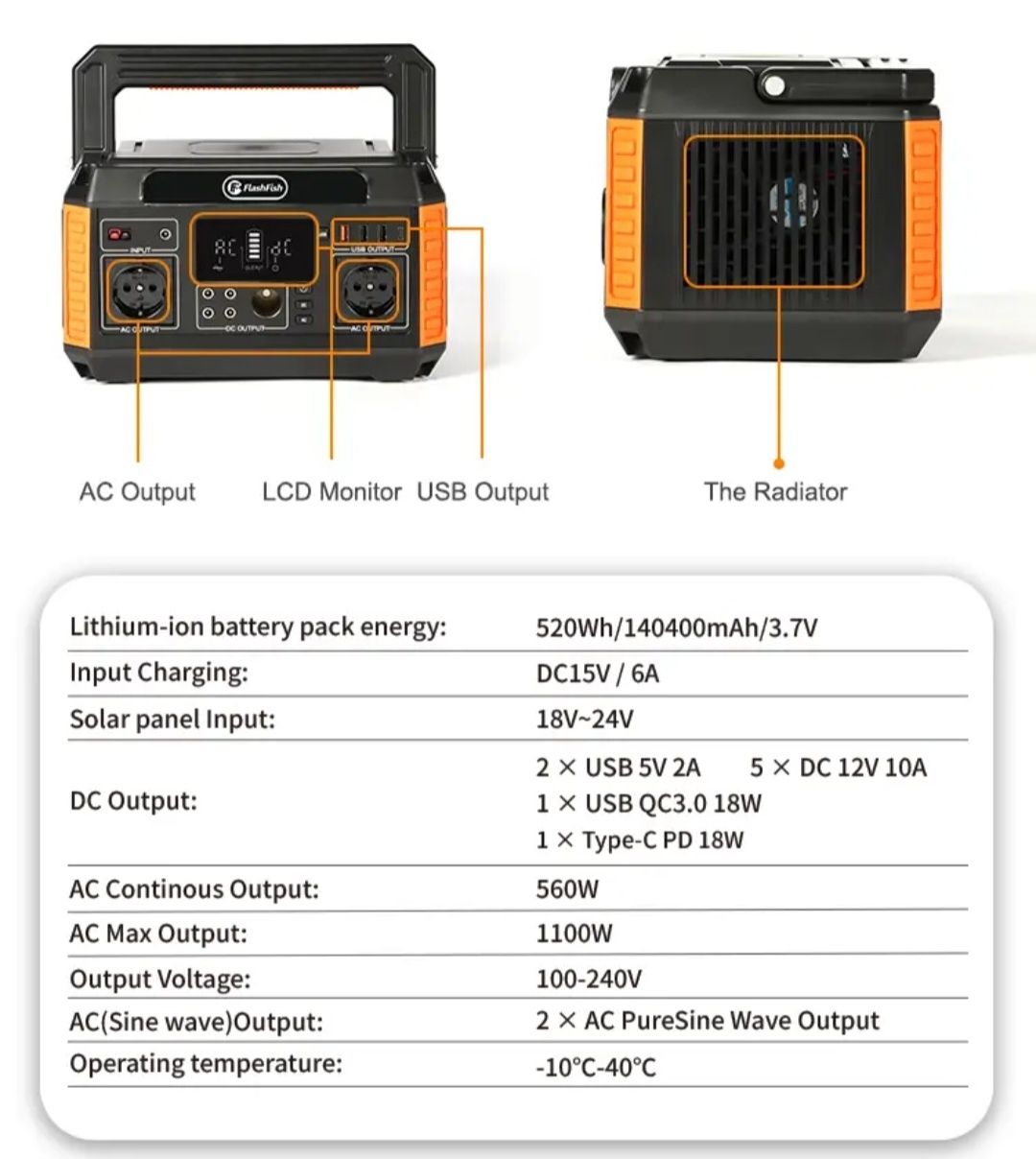 Портативная зарядная станция  Flashfish P60 (560W, 140400мАч)