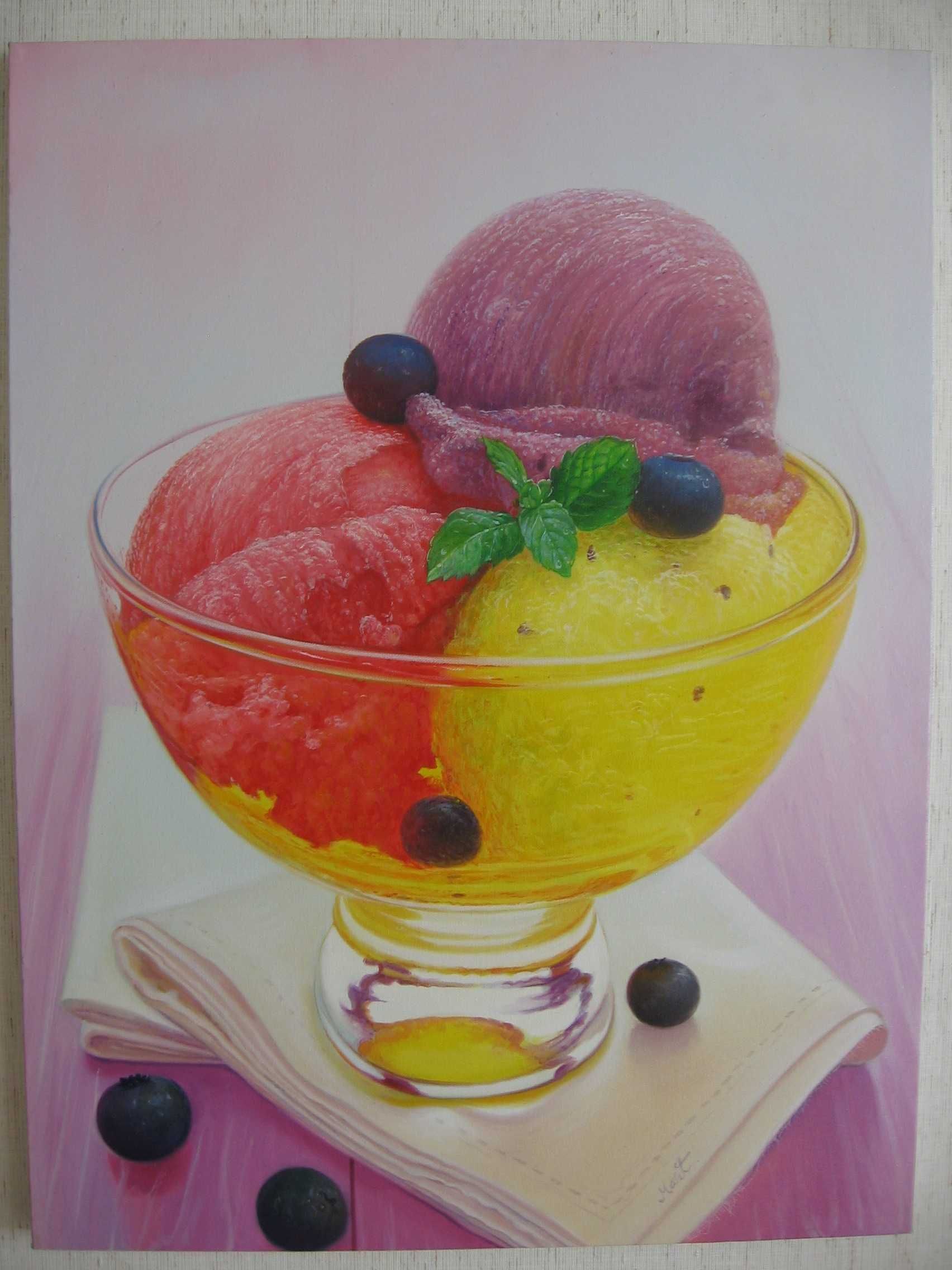 Картины 6шт. "Напитки и мороженное". Холст, масло, багет