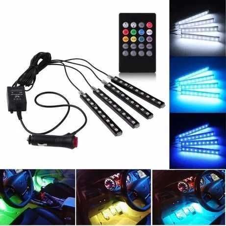 RGB подсветка ног и салона авто со звуковым контроллером 4 модуля aaa