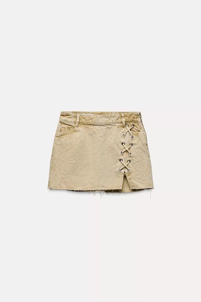 Юбка zara джинсовая юбка бежевая