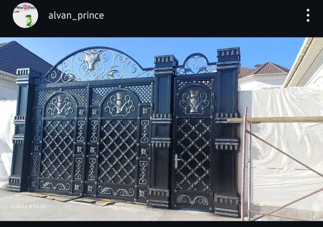 Покраска эмульсия краска ворота стены фасада пескоблок забор