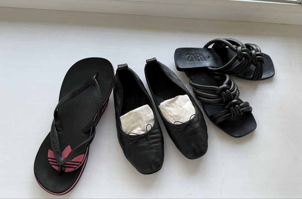 Сланцы Reebok, балетки кожаные, пантолеты Zara
