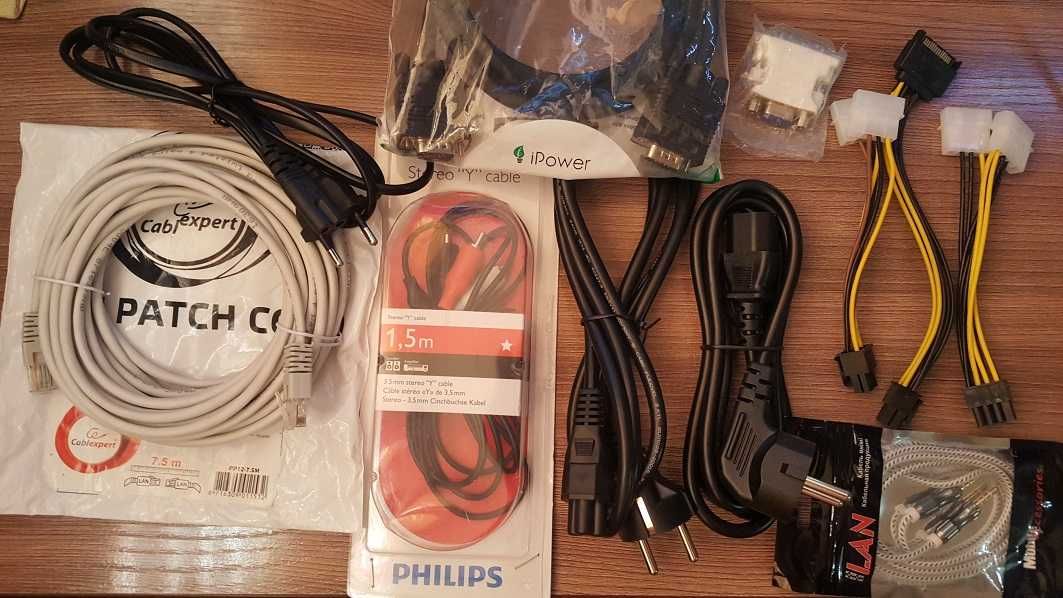 кабели питания, переходники, aux, vga. 6 пин 8 пин Lan кабель и другие