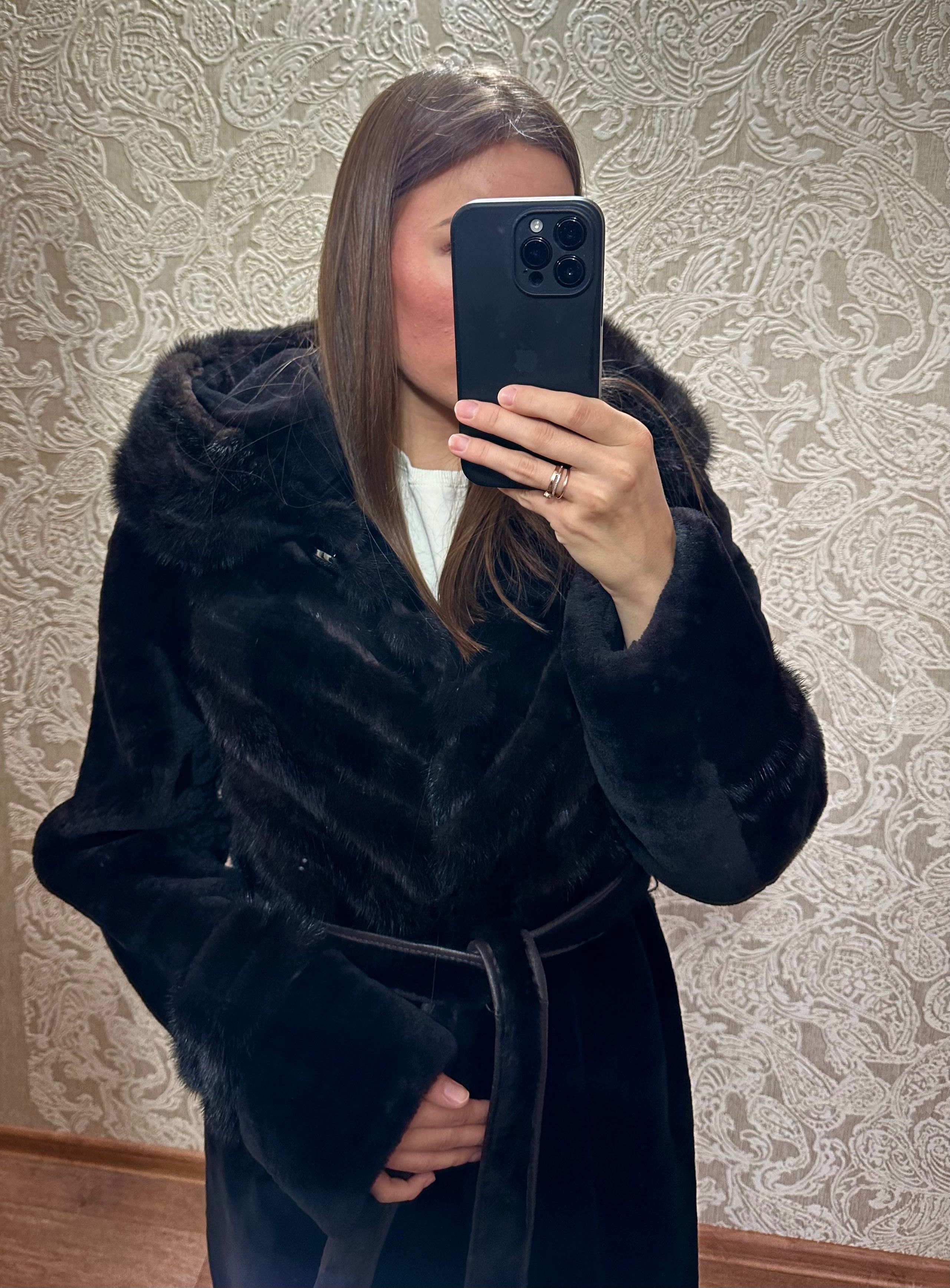 Шуба женская мутон с норкой