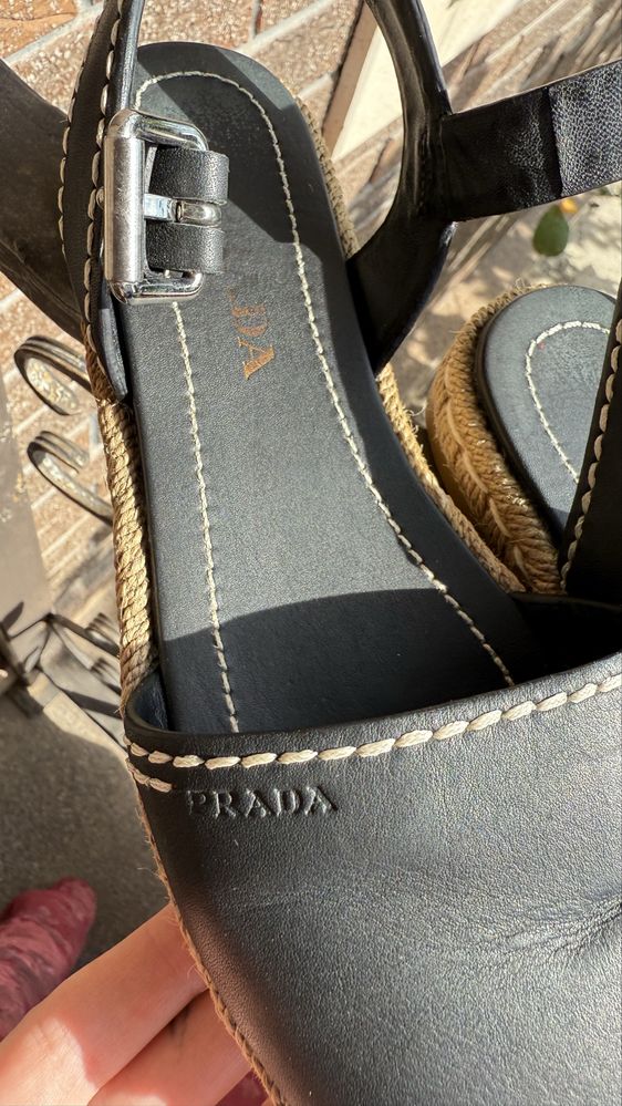 Сандали Prada 38 размер черный цвет соломеная подошва