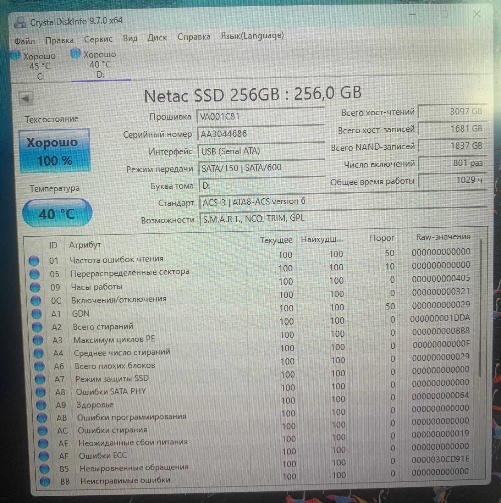 SSD 256 Netac SATA