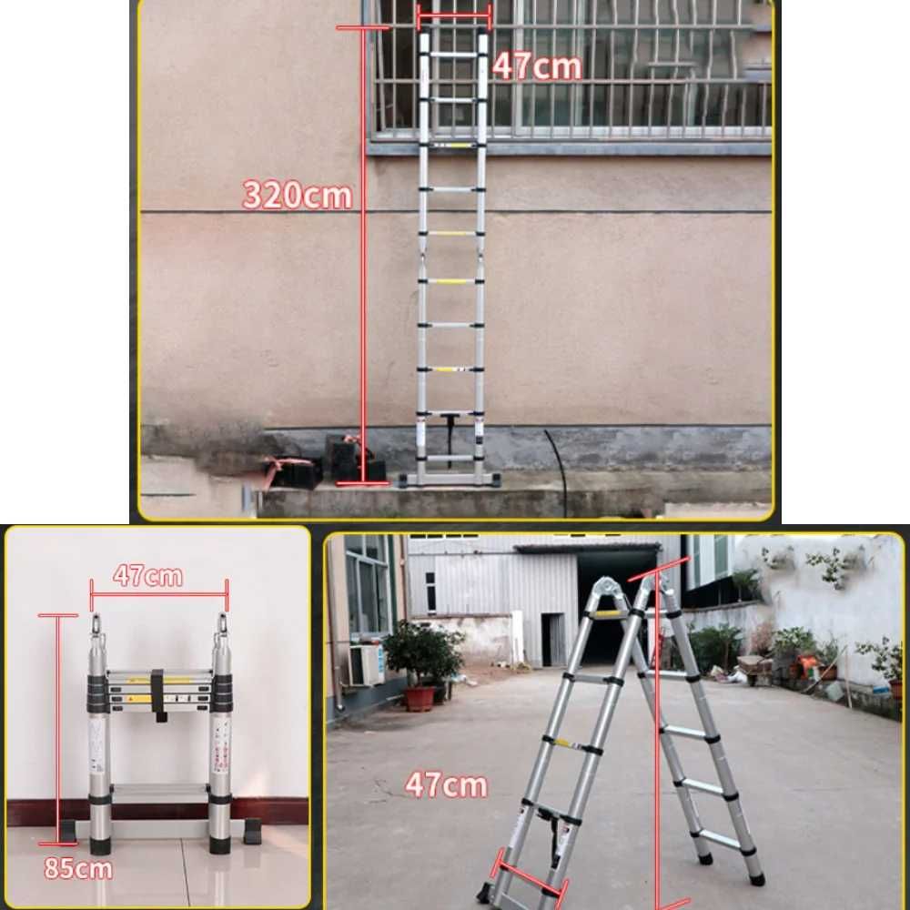 Стремянка-лестница телескопическая 2-секционная,12 ступеней STR-3038