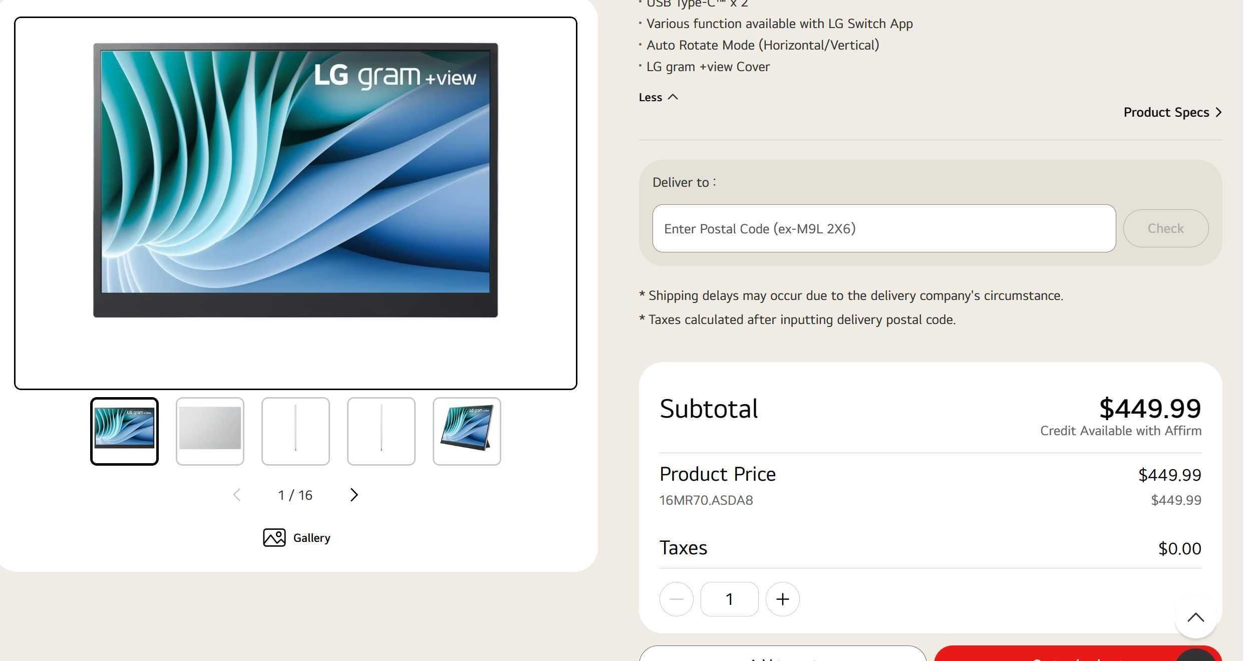Второй экран монитор для ноутбука LG Gram +VIEW 16 Дисплей 2K Quad HD