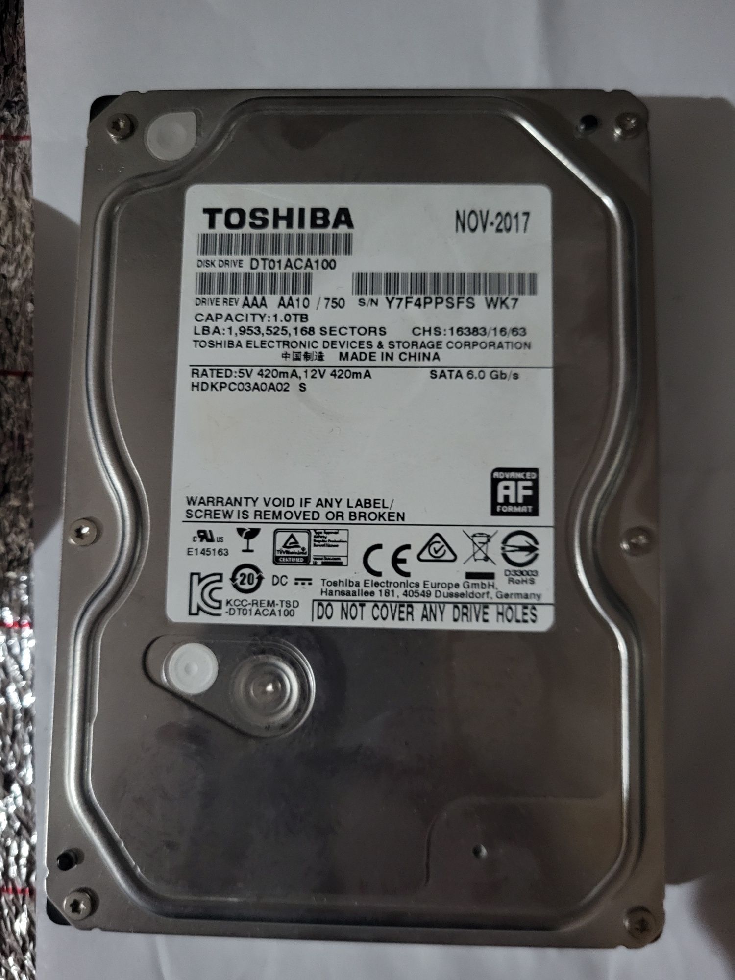 Продаётся жесткий диск TOSHIBA 1 Tb