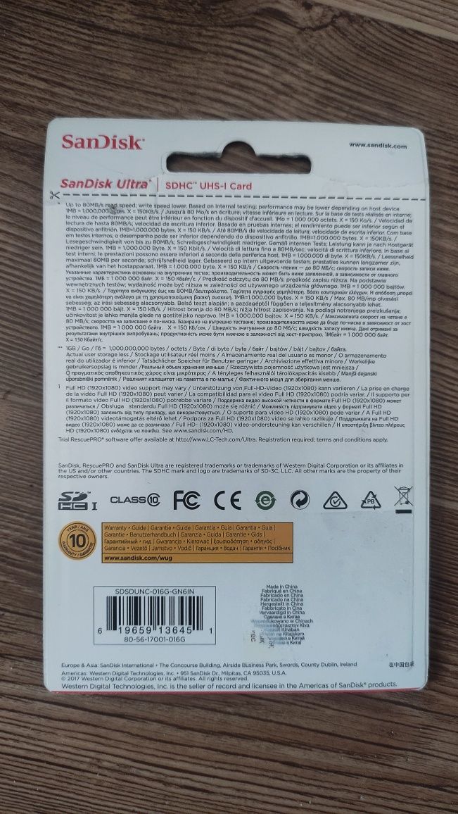 Продам карту памяти SD SanDisk 16гб, для фотоаппарата, видеокамеры.