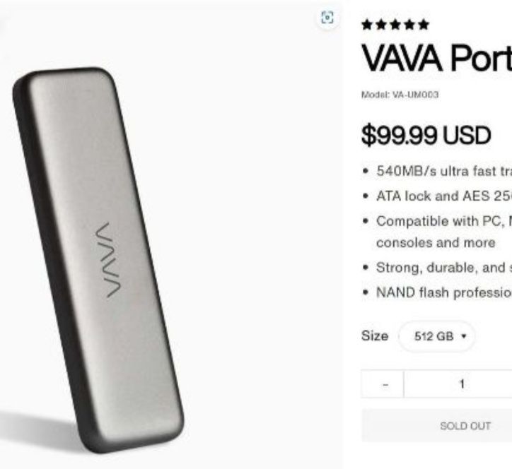 Из Америки 512GB Внешний SSD 512 флешка VAVA RavPower Чтение 1ООО мб/с
