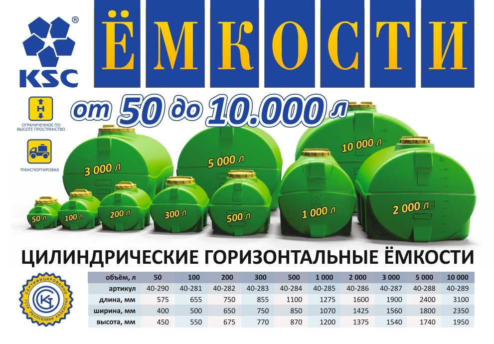 Емкость бак бочка 10000 литров горизонтальная с завода, гарантия