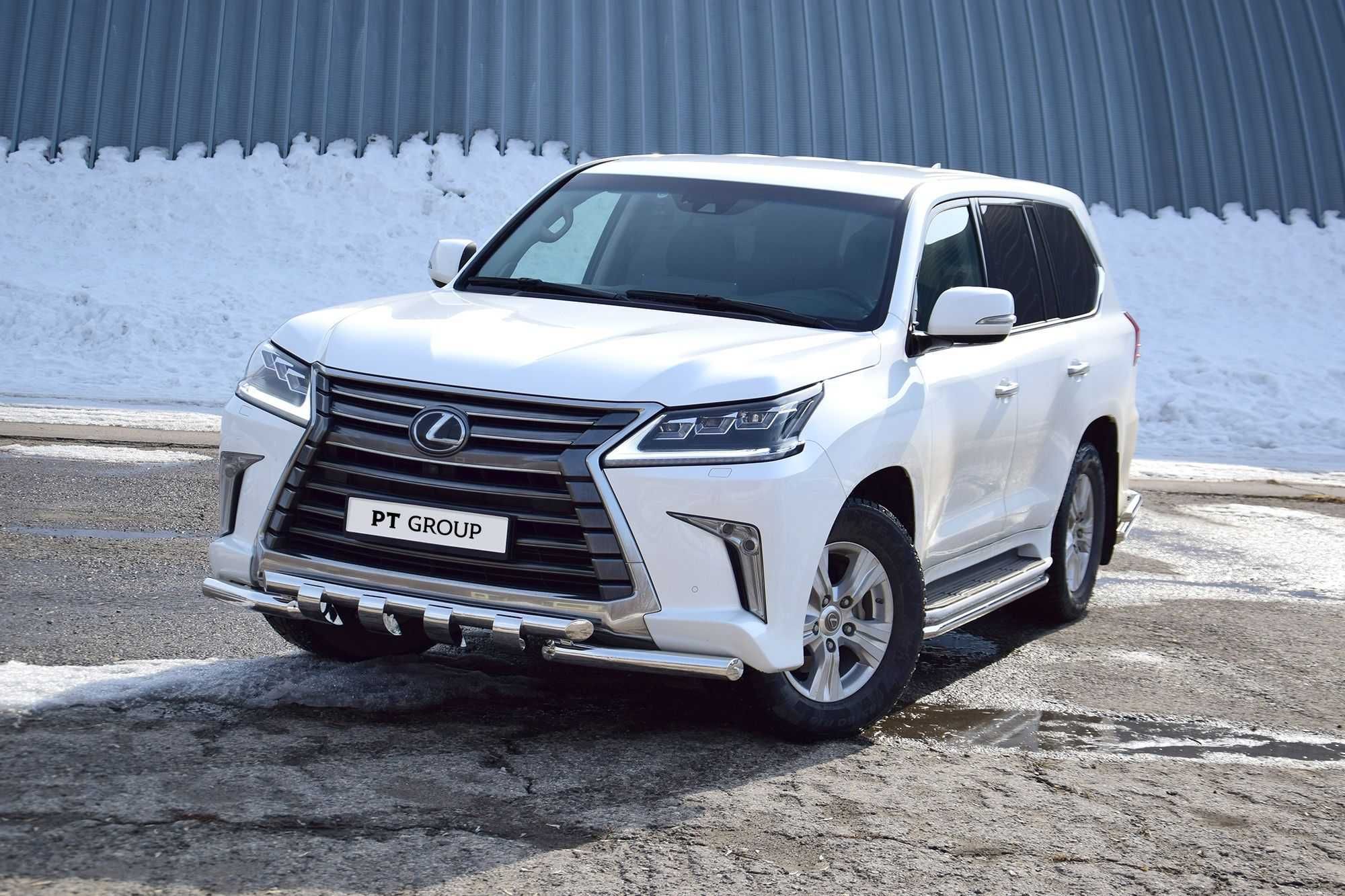 Защита переднего бампера двойная с зубьями для LEXUS LX 450D от 2015 г