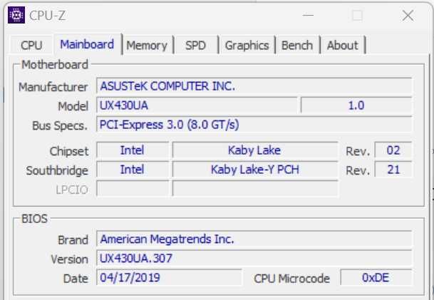 Материнская плата Asus ZenBook UX430 - i3-7100 - 8GB (UMA)