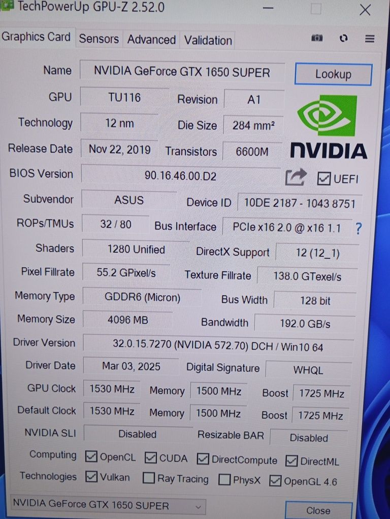 Видеокарта GTX 1650 SUPER 4GB GDDR6