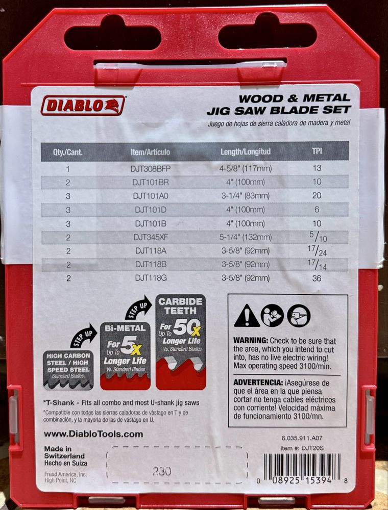 Набор Diablo DJT20S, пилки, полотна для лобзика Dewalt Makita Bosch