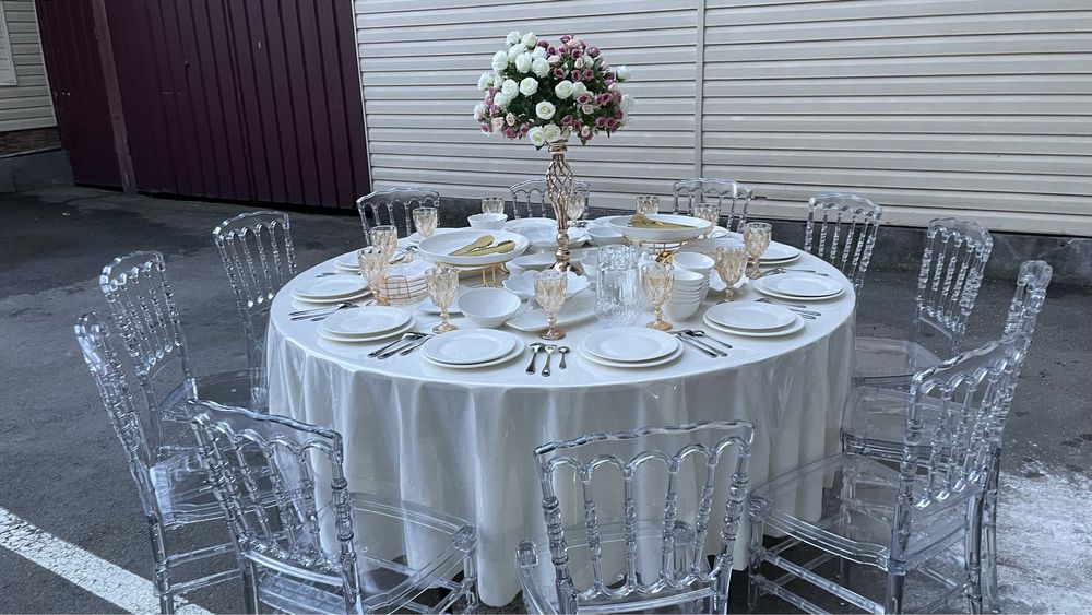 Аренда стулья, круглые столы, прозрачные стулья, chiavari, посуда