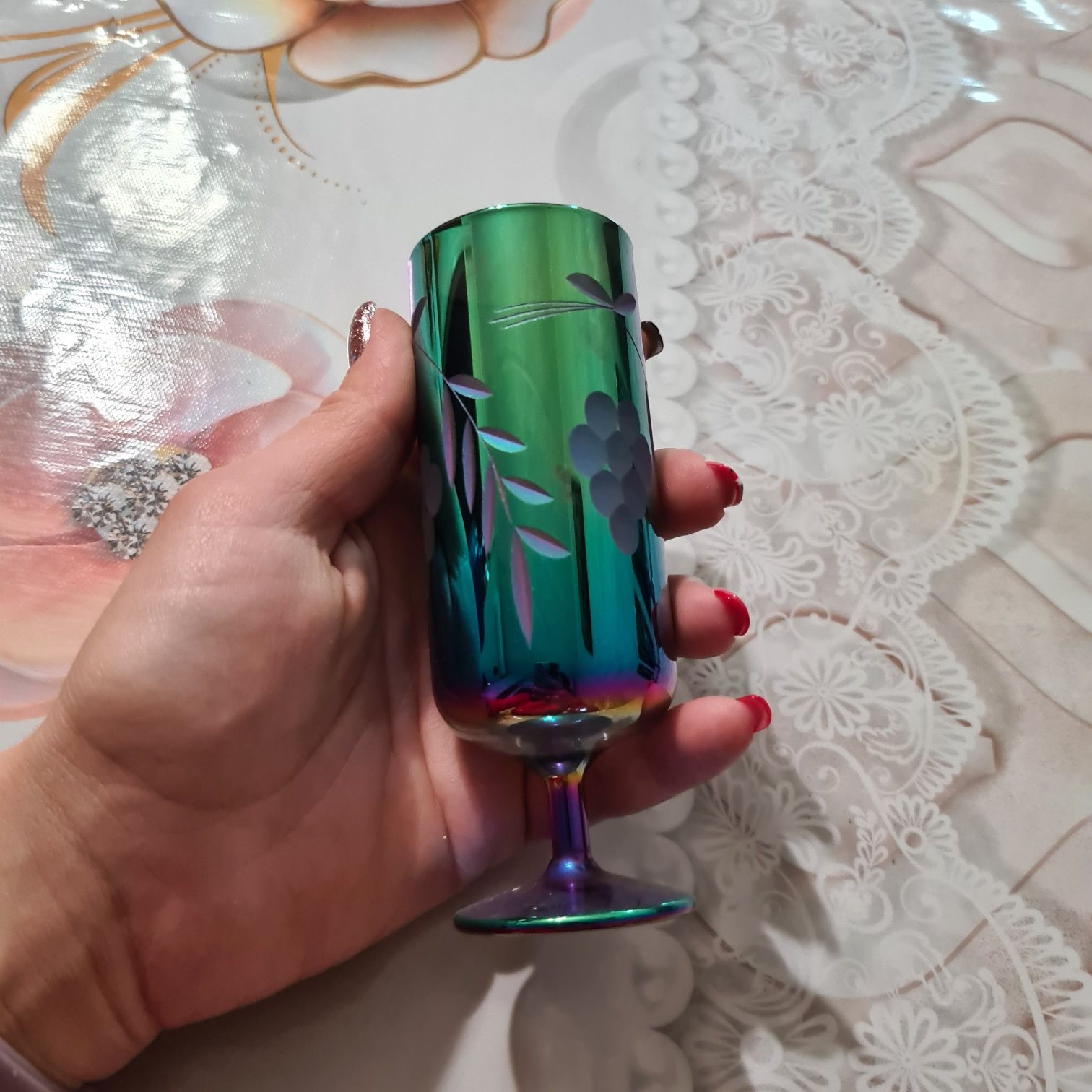 Радужные рюмки лафитники, стекло, СССР, резьба по стеклу