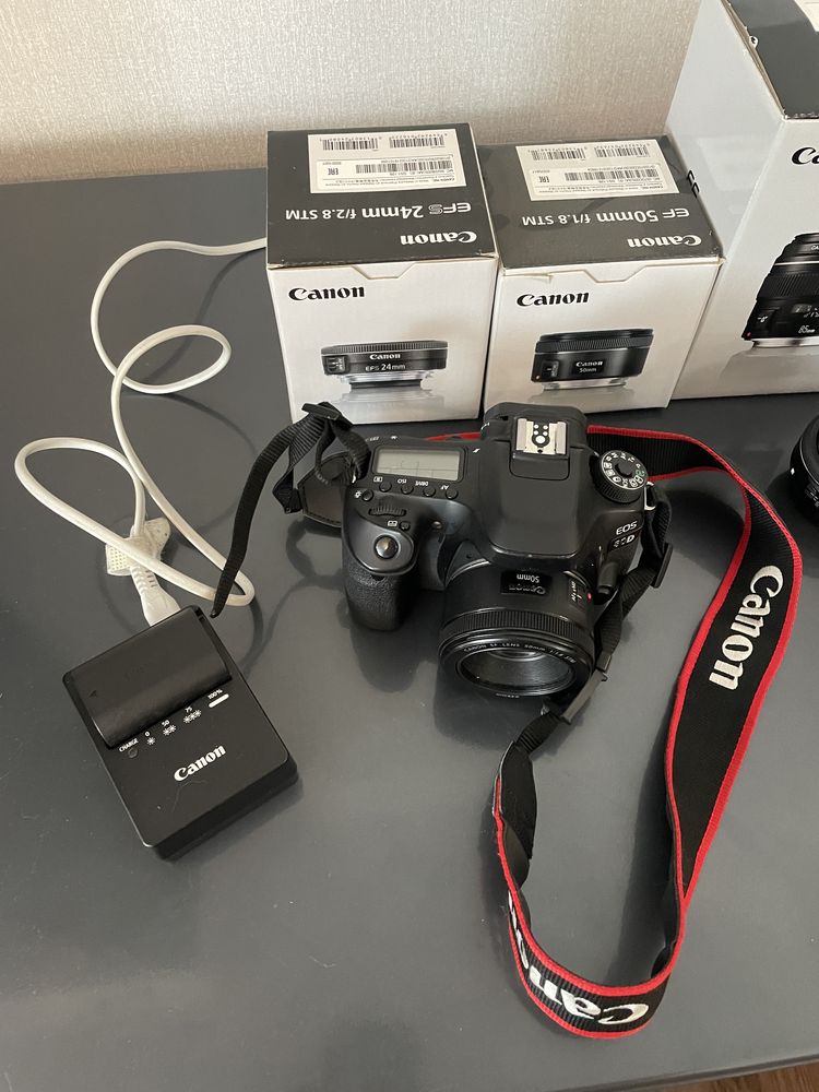 canon 80d + 3 объектива + 2 аккумолятора