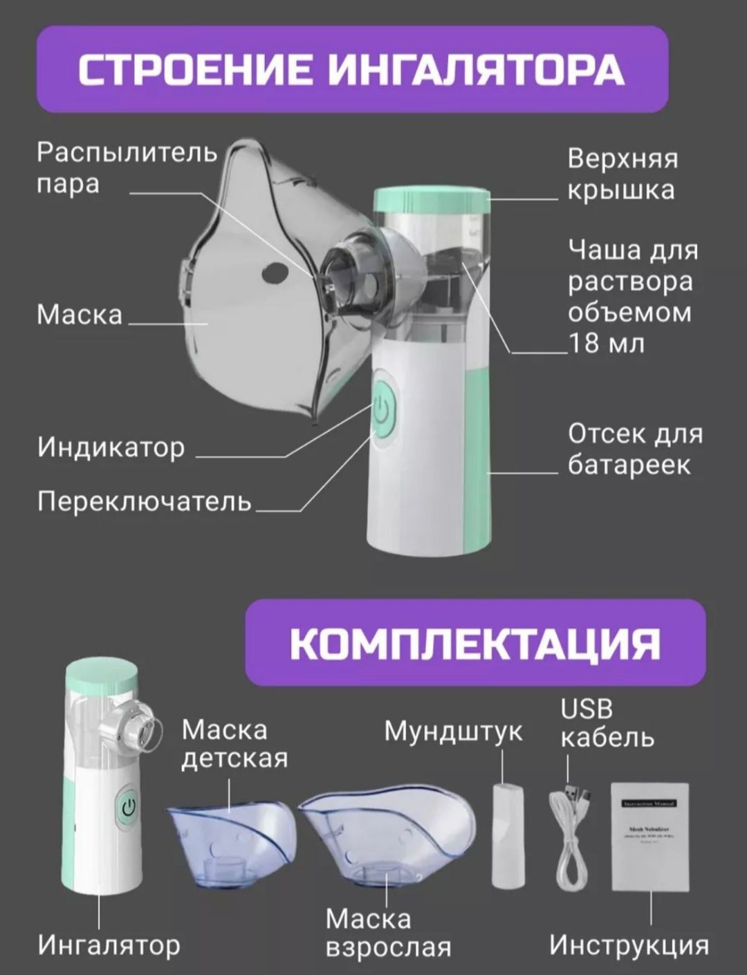 Продам новые портативные ингалятор небулайзер бесшумные хорошего качес