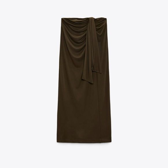 ZARA, миди юбка коричневого цвета с повязкой