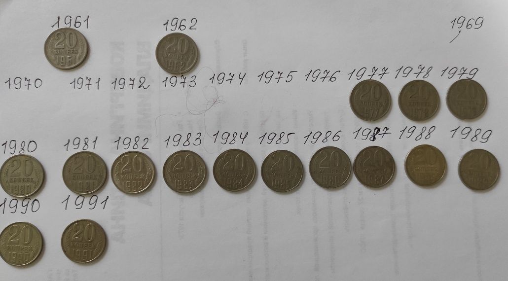 Продам монеты СССР номинал 20,15,10 копеек