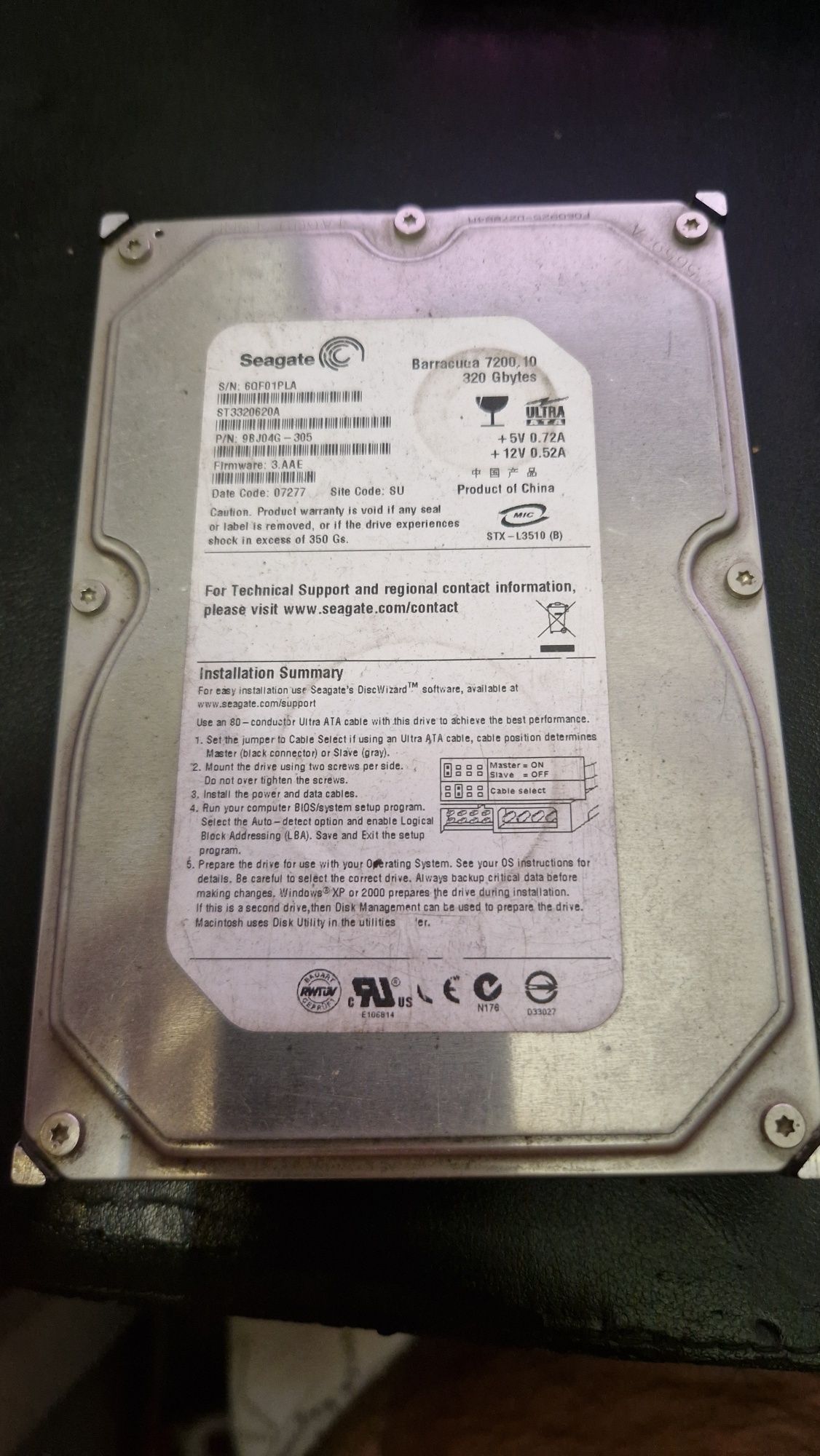 Жесткий диск HDD Segate 320 gb
