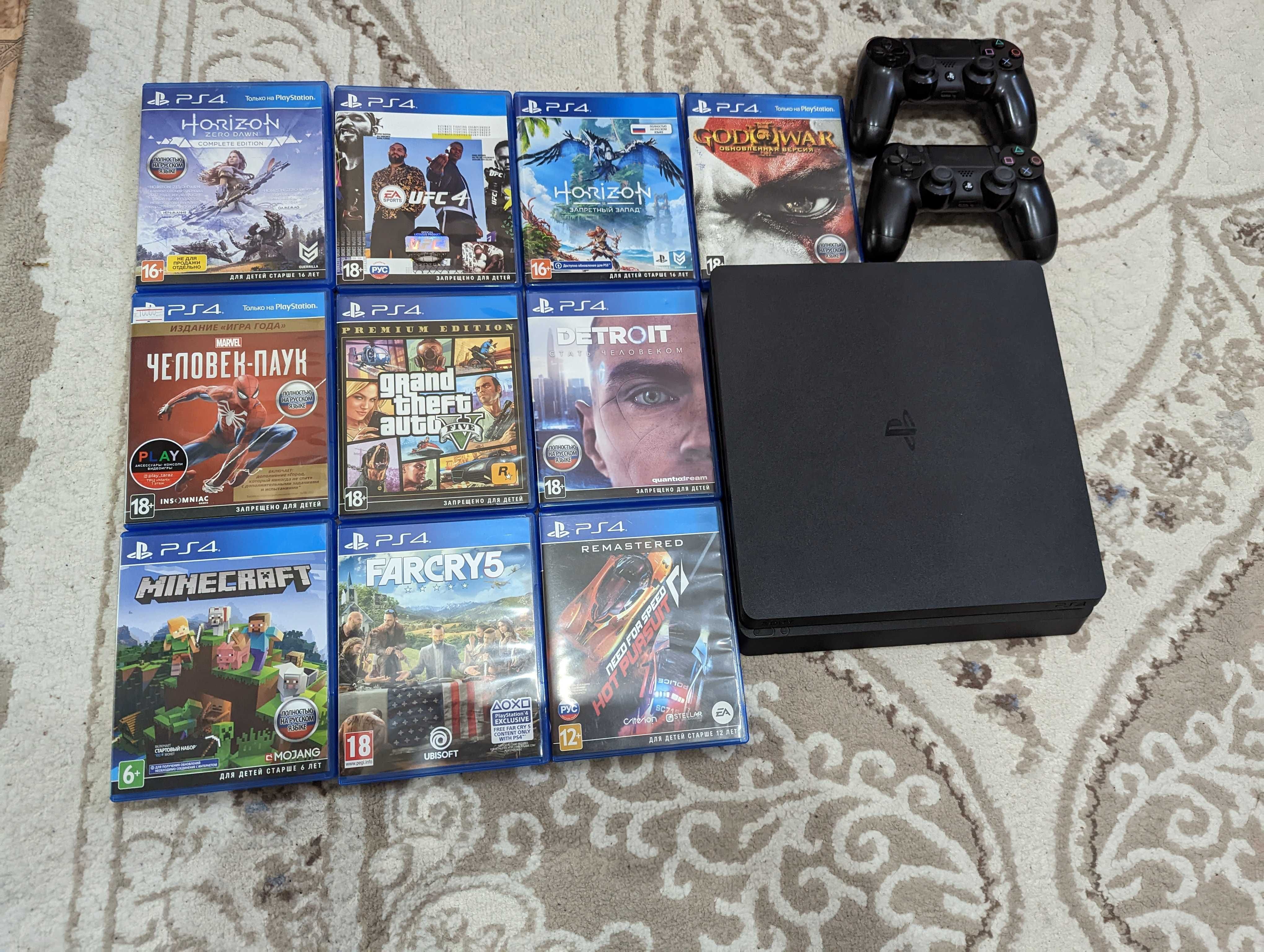 PS 4 Slim  2дж + 11 Игр на дисках