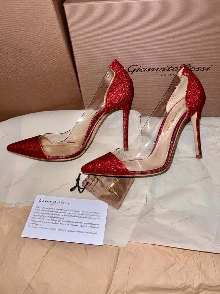 Брендовые нарядные блестящие красные туфли GianvitoRossi Италия