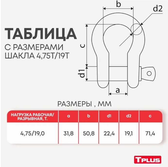 Шакл буксировочный 4.75 т / 19 т (2 шт) Tplus