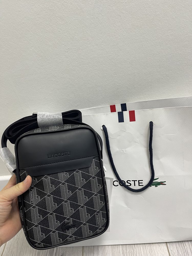 Оригинал мужская барсетка Lacoste с монограммным принтом