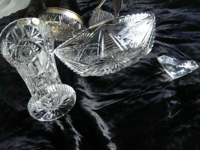 Хрусталь Лодочка Мельхиор Ручка и Чехия Bohemia СССР Ваза