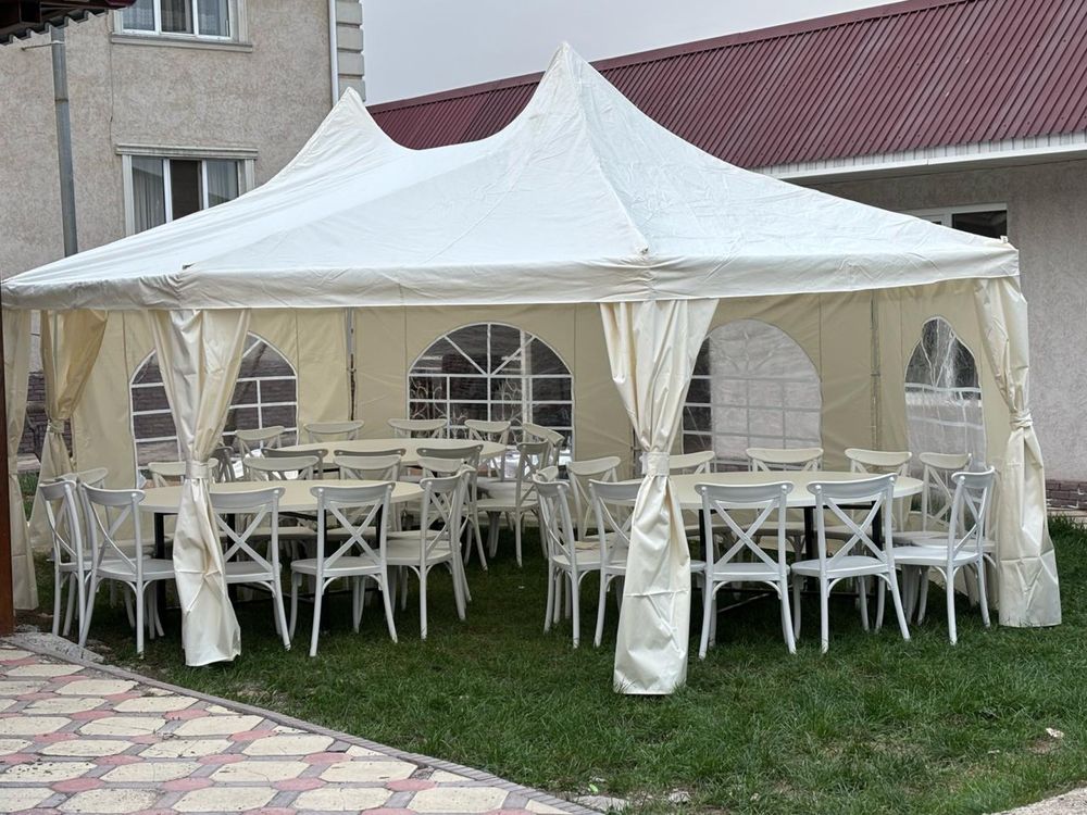 Шатер в аренду, столы, стулья, освещение