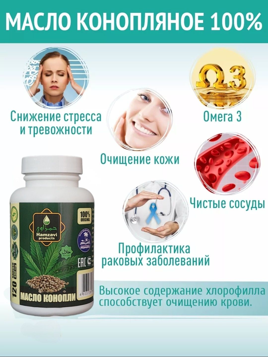 Конопля Масло Премиум первый холодный отжим натуральный капсулах