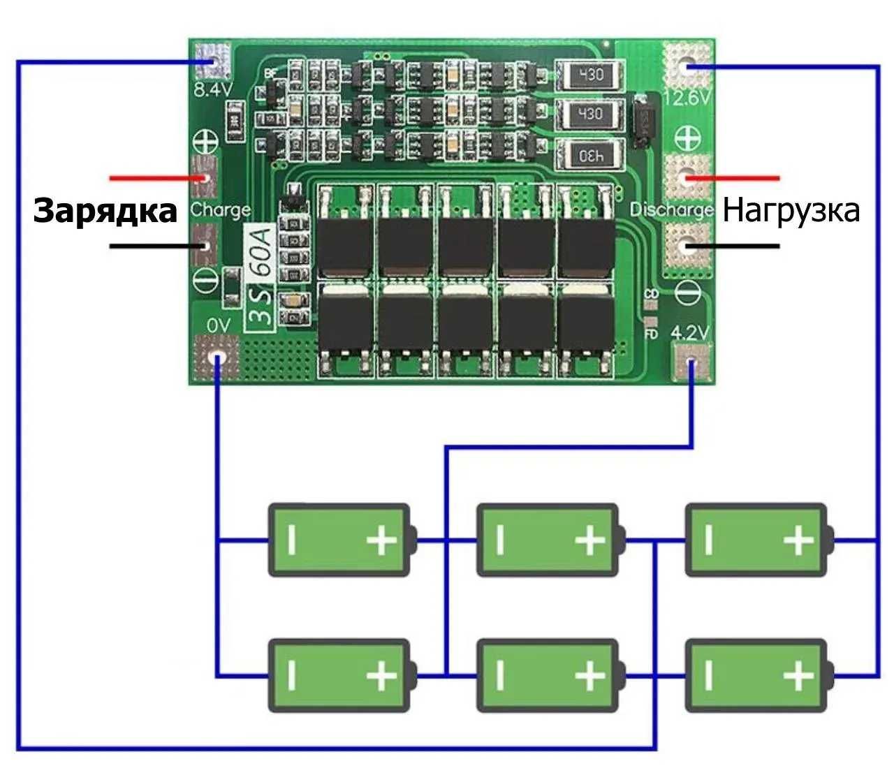 Защитная балансировочная BMS плата 1S/2S/3S/4S/5S/6S/7S для Li-ion акк
