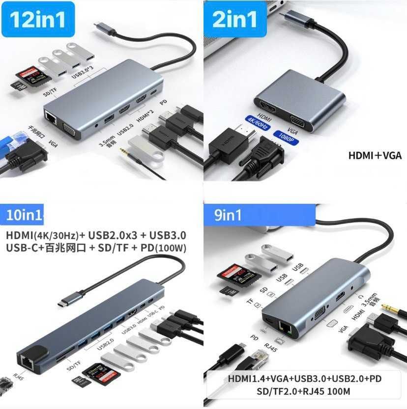 Док станции Переходники Хабы Конвертеры Ноутбуки Hubs MacBook Type-C