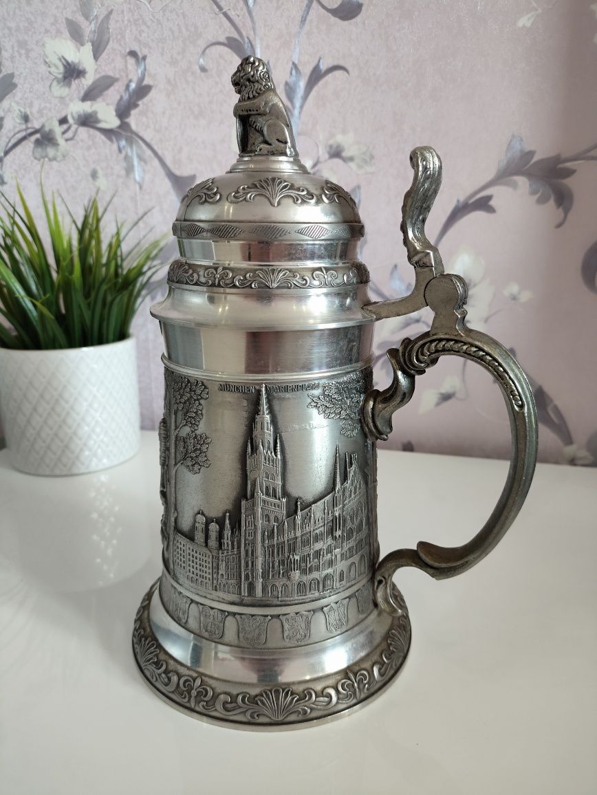 Пивная кружка "Бавария" из олова (Австрия, 1000 мл.)