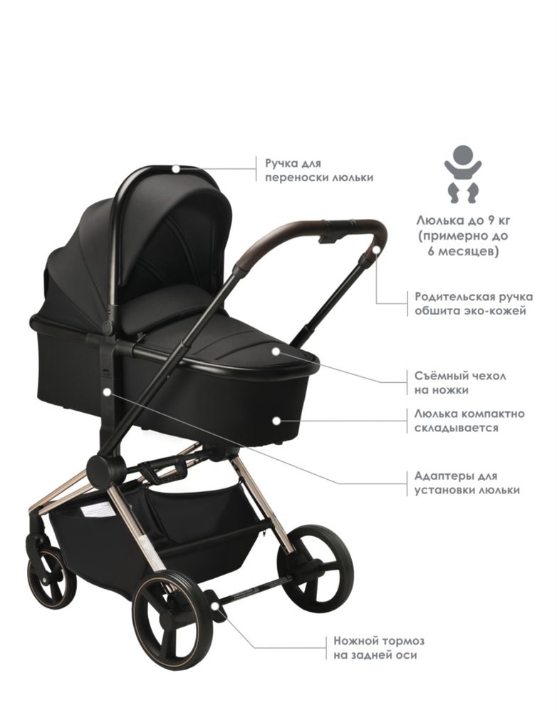 Коляска универсальная 2 в 1 iLovi Softi BLK Black, черный