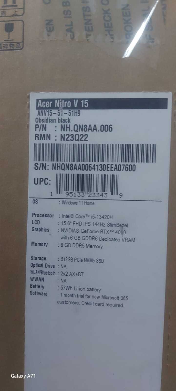 Новый!!! Аcer NITRO 5/Соre i5 - 13420H/Ozu 8Gb /SSD 512Gb/RTX 4050 6GB