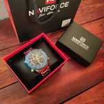 Naviforce 9182 — серебристые часы с голубым циферблатом