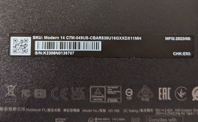 Новый ноутбук MSI Modern 14" AMD Ryzen 5-7530U 16GB RAM 512GB SSD