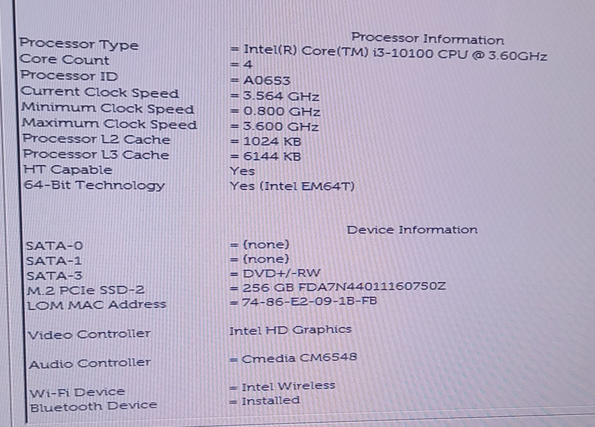 Компьютер Dell Vostro 3681, Core i3-10100, 3,6 GHz, 256 Gb, RAM 8