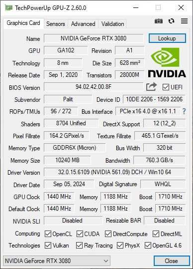 Видеокарта Palit GF RTX3080 10Gb GDDR6X 320bit