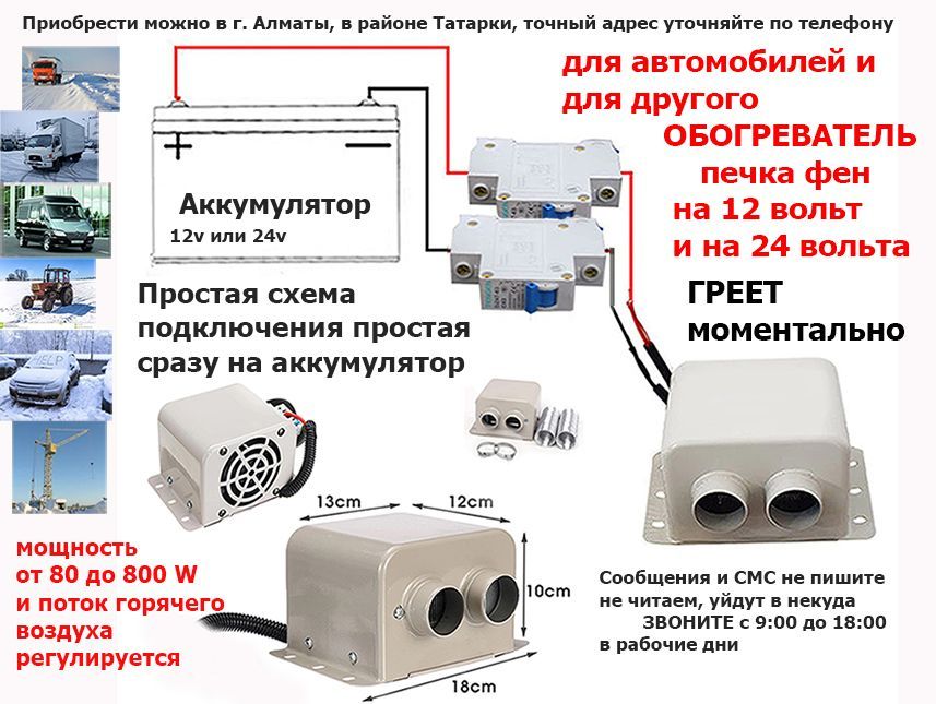 в любые холода доп. ОБОГРЕВАТЕЛЬ авто-печка СУХОЙ ФЕН для машин 12/24v